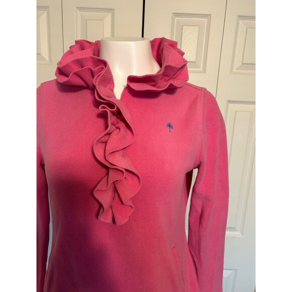 Lilly Pulitzer womens Pink Ruffle Quarter Zip Fleece Pullover Size S - Picture 2 of 9